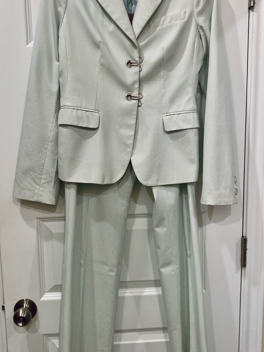 Laundry By Shelli Segal Mint Sky Blue Pinstripe Blazer Jacket